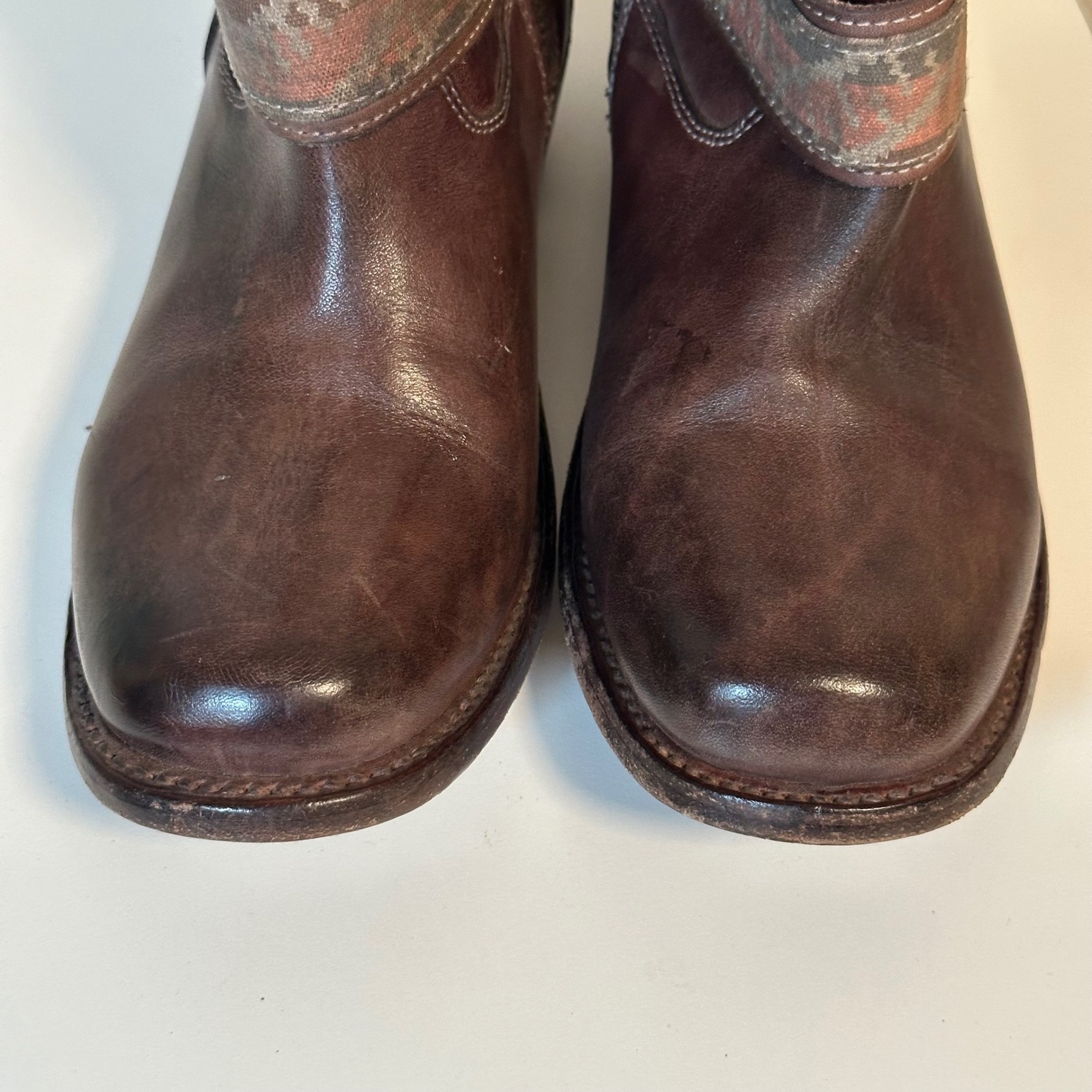 Bed Stu Cobbler Series Ankle Boots 7 Brown Leather Kilim Strap Distressed Zip Up — image 6 of 8
